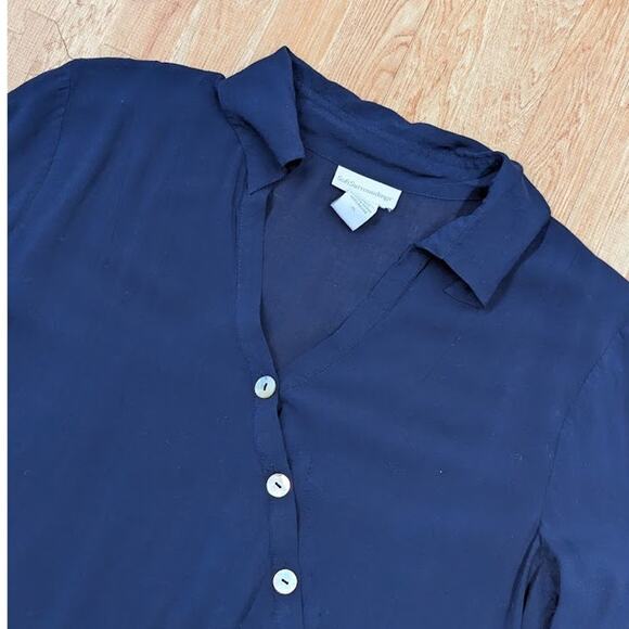 SOFT SURROUNDINGS Size Petite Large (PL) Navy Asymmetric Wrap Button Tunic Top - Picture 1 of 7